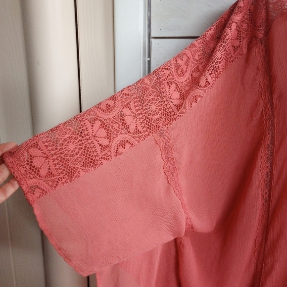 Maurices 2X/3X Coral Orange Open Front Kimono Cardigan Cover Up Coastal - Picture 4 of 12